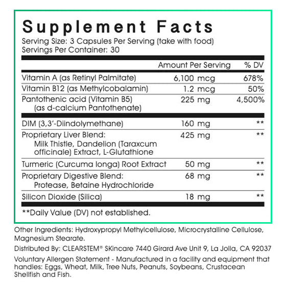 clearstem mindbodyskin hormonal acne supplement facts label